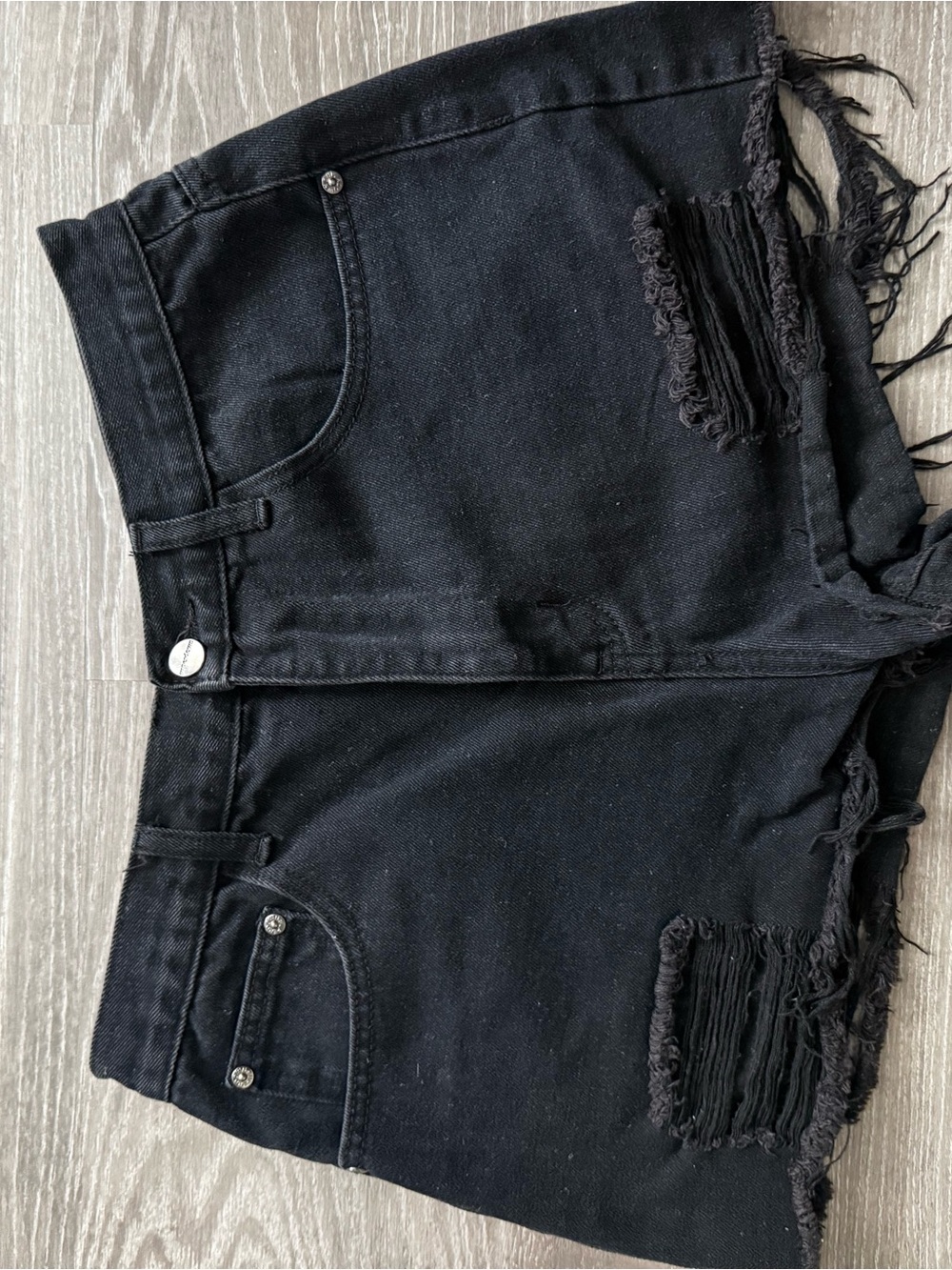 superdown Black Distressed High-Rise Denim Shorts